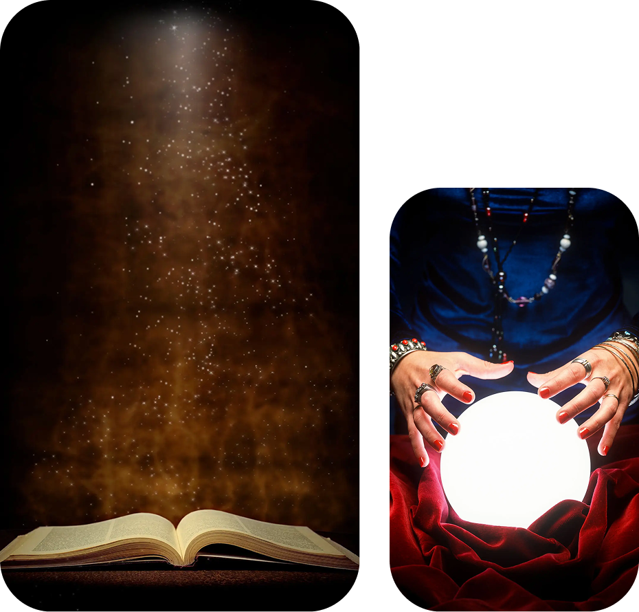 Hands over glowing crystal ball